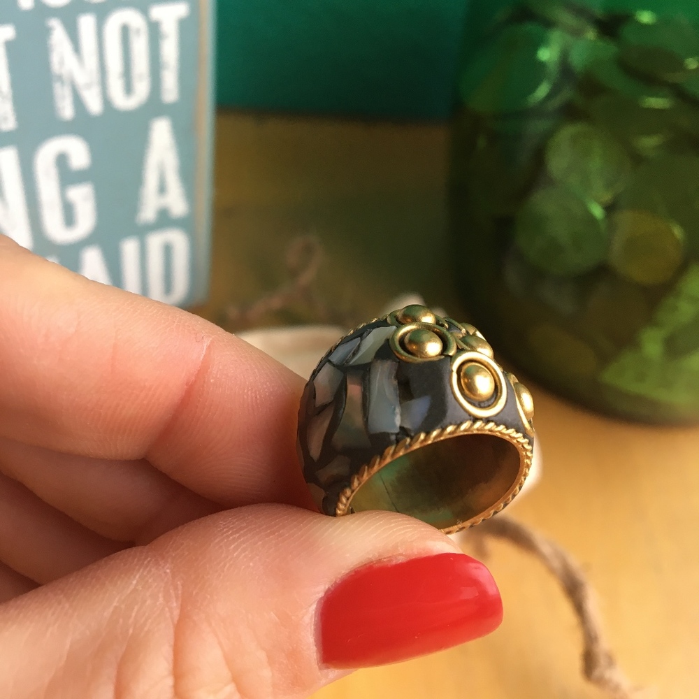 Hand Crafted Fragmented Abalone Shell Ring - image 2